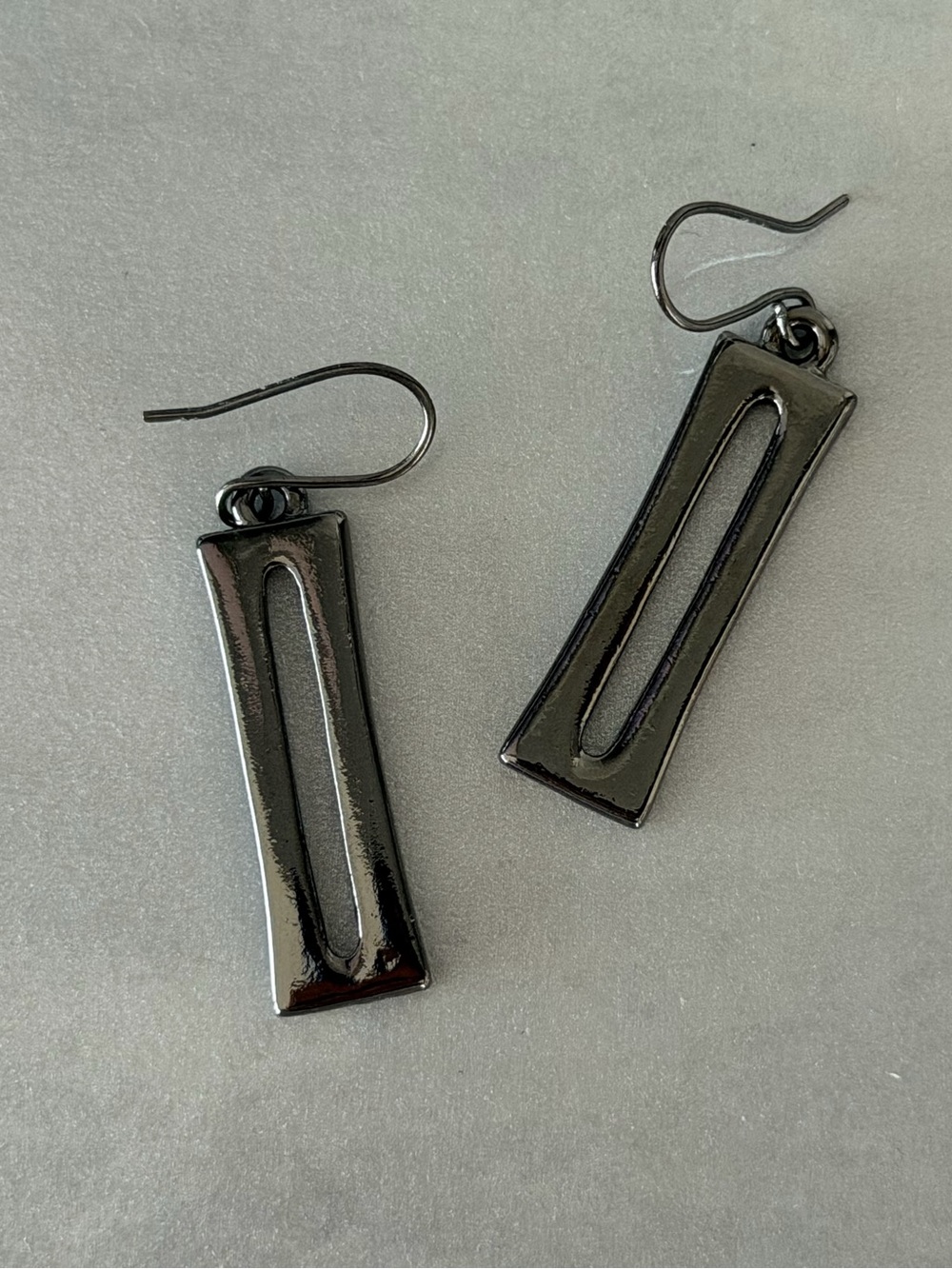 Cute Modern Gunmetal Geometric Rectangular Cutout Drop Earrings